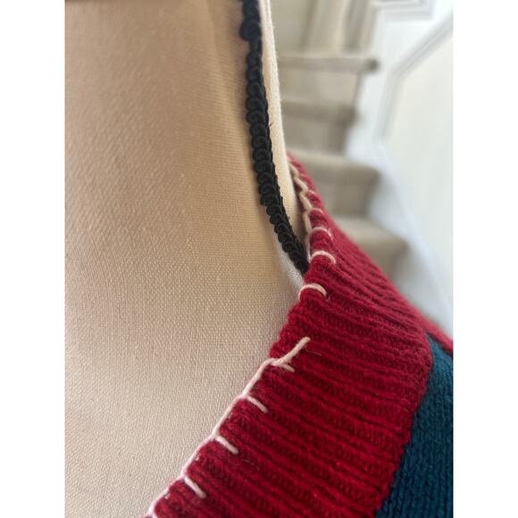 Vintage Patchwork Snowman Candy Cane Red Wool Blend Vest - Picture 8 of 9